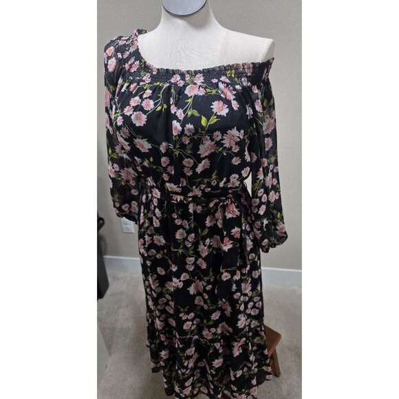 Off-The-Shoulder Floral Maxi Dress With Smocked Neckline & Belted Waist - Picture 7 of 8